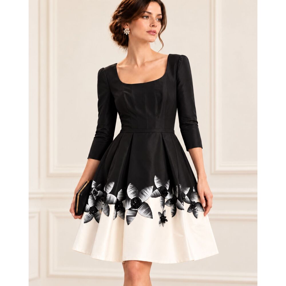 Carolina Herrera Embellished Two-Tone Scoop Neck Faille Fit dress Sz 14
